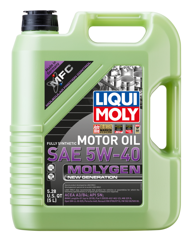 LIQUI MOLY 5L Molygen New Generation Motor Oil SAE 5W40 - Fully Synthetic Engine Oil for Audi 100/90/A3/A4/A5/A6/A7/A8/Q3/Q5/Q7