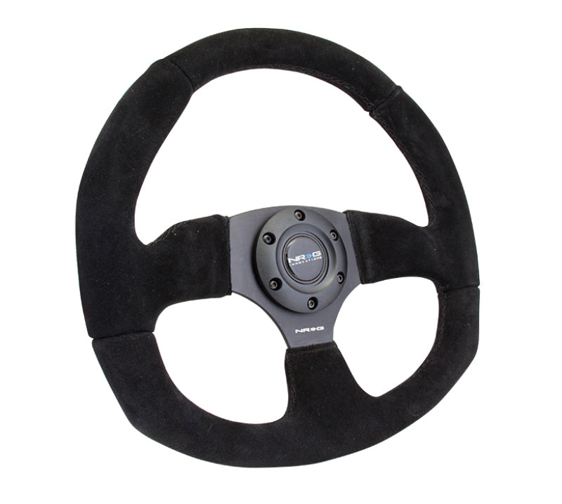 Nrg Reinforced Steering Wheel Black Suede with Black Stitching - OneFastShop