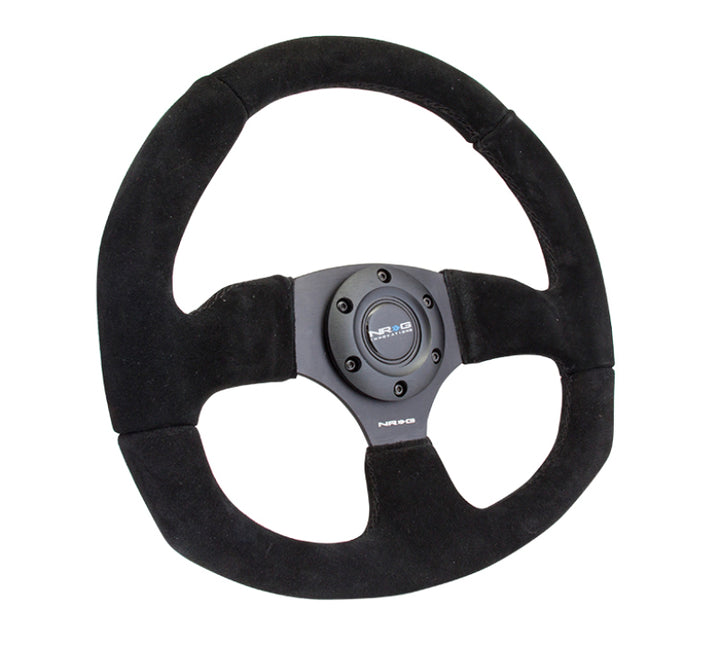 Nrg Reinforced Steering Wheel Black Suede with Black Stitching - OneFastShop
