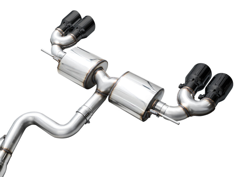 AWE Touring Edition Quad Exhaust - 3in, Diamond Black Tips for Volkswagen Golf R MK8