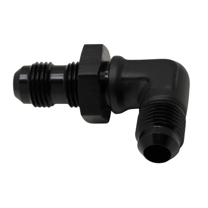 DeatschWerks 6AN Male Flare Bulkhead Adapter 90-Degree Anodized Matte Black