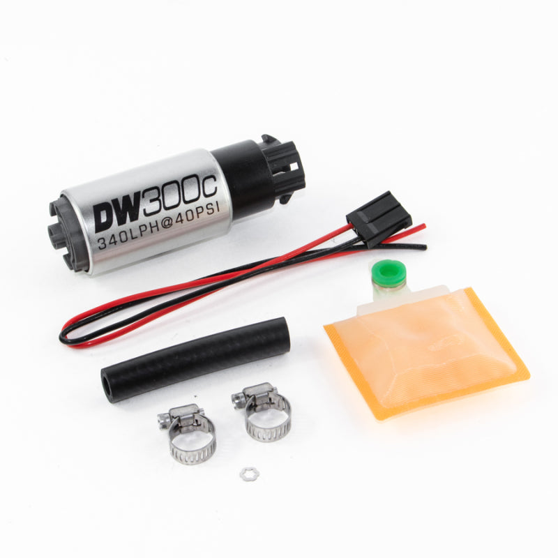 DeatschWerks 340lph DW300C Compact Fuel Pump with Universal Install Kit and Mounting Clips