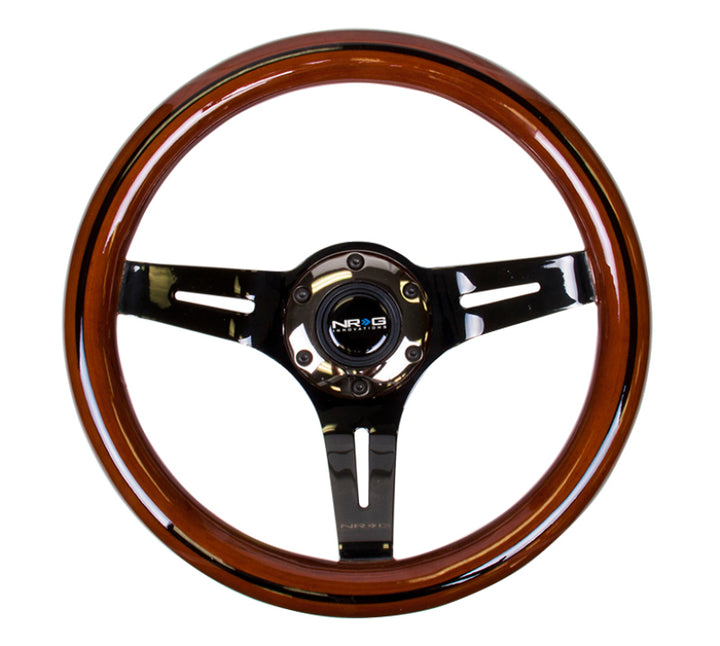 NRG Classic Wood Grain Steering Wheel 310mm Dark Wood Black Line Inlay Black Chrome 3-Spoke Ctr. - OneFastShop