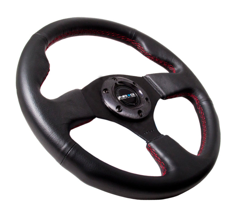 NRG RST Reinforced Steering Wheel 320mm - Black Leather - Red Stitch, image 2