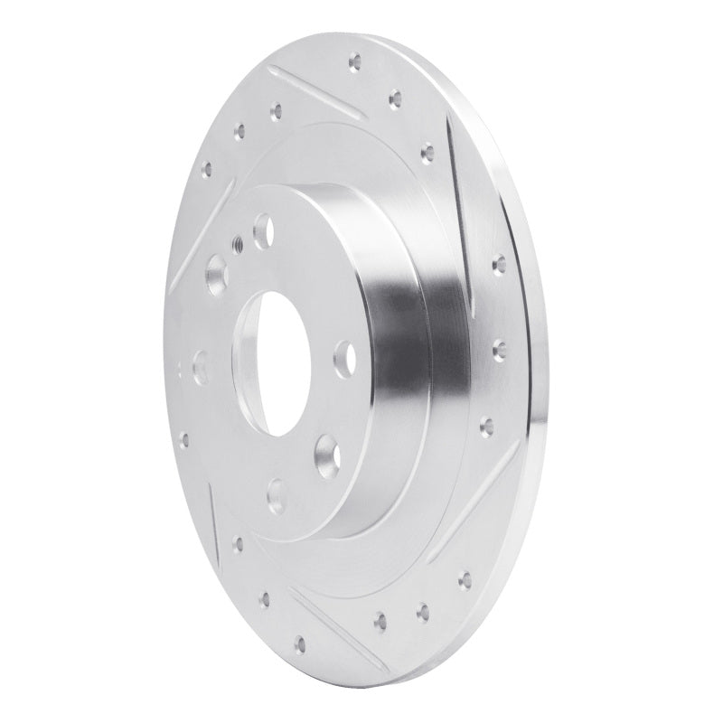 R1 Concepts Rear Right Drilled & Slotted Brake Rotor - Mazda Miata / Ford Escort 1990-2003 - Silver, image 3