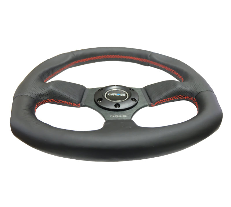 NRG Reinforced Steering Wheel Leather with Red Stitching - 320mm Horizontal / 330mm Vertical - OneFastShop