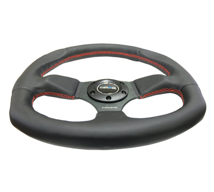 NRG Reinforced Steering Wheel Leather with Red Stitching - 320mm Horizontal / 330mm Vertical - OneFastShop