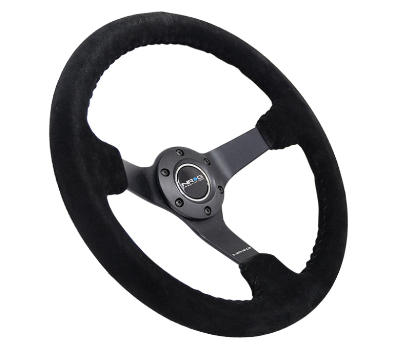 NRG Reinforced Steering Wheel - Blk Suede/Blk Bball Stitch (350mm / 3in. Deep)