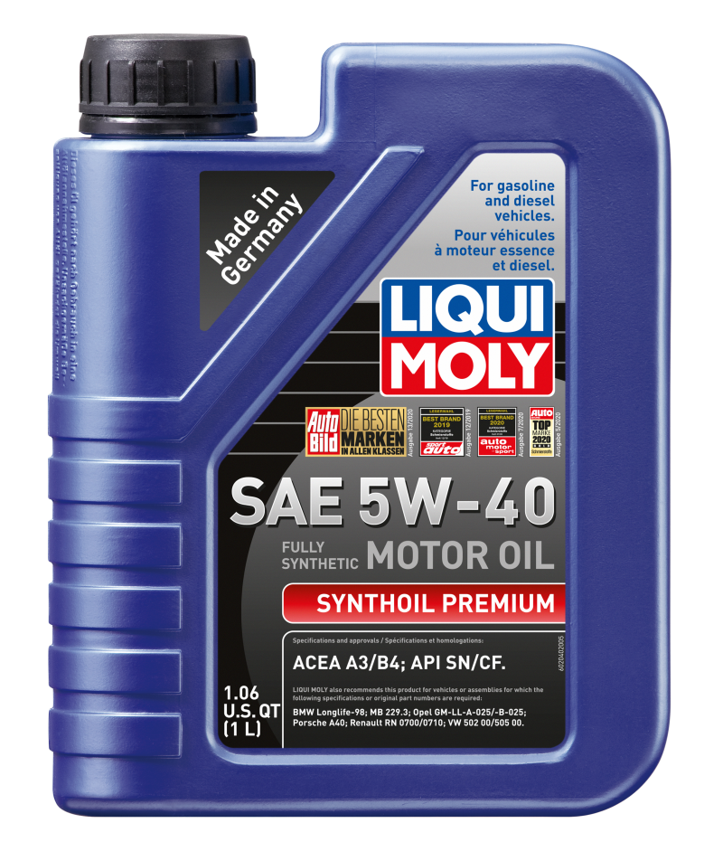 LIQUI MOLY 1L Synthoil Premium Motor Oil SAE 5W40 for Audi 100, A3, A4, A5, A6, A7, A8, Q3, Q5, Q7, S3, S4, S6, TT