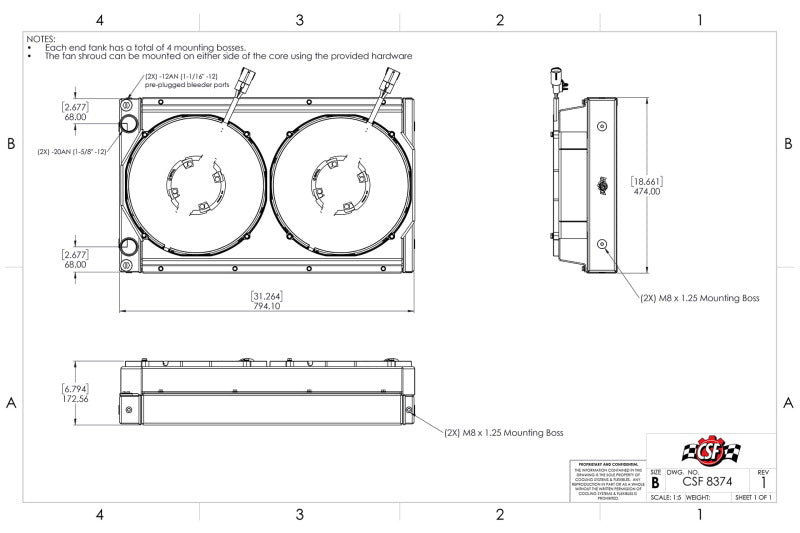 CSF Motorsport Radiator With Shroud - 14in SPAL Brushless Fans - Harnesses