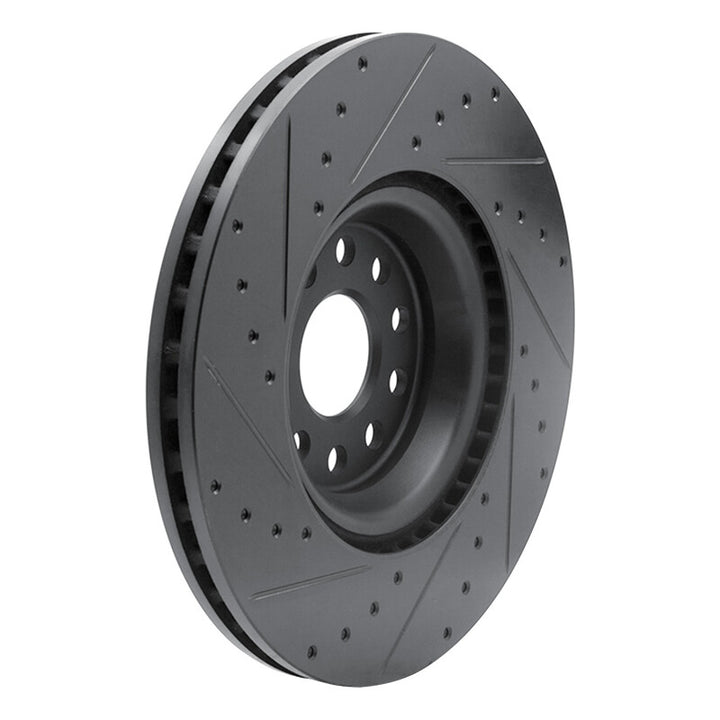 R1 2022+ Volkswagen GTI Mk 8 Front Right Drilled & Slotted Black Brake Rotor