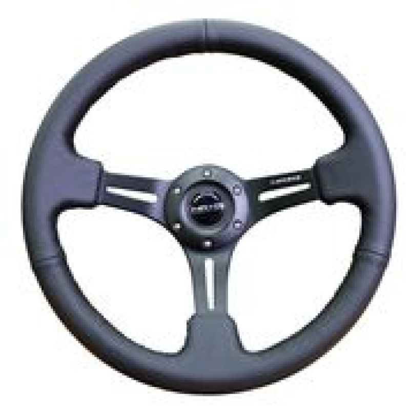 NRG Reinforced Steering Wheel Black Leather Black Stitching 350mm 3in Deep