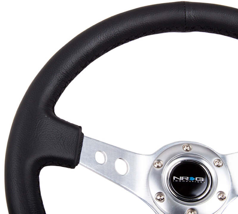 NRG Innovations Reinforced 350mm Deep Dish Steering Wheel - White Leather - Black Spoke - White Stitch, image 5
