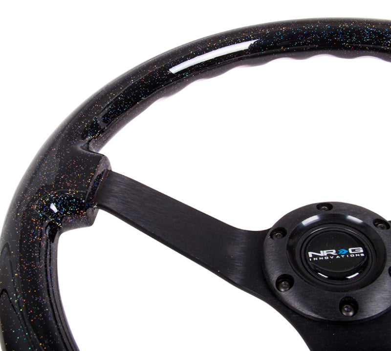 NRG Reinforced Steering Wheel Classic Black Sparkle Wood Grain (350mm / 3in Deep) - Blk 3-Spoke Center - OneFastShop