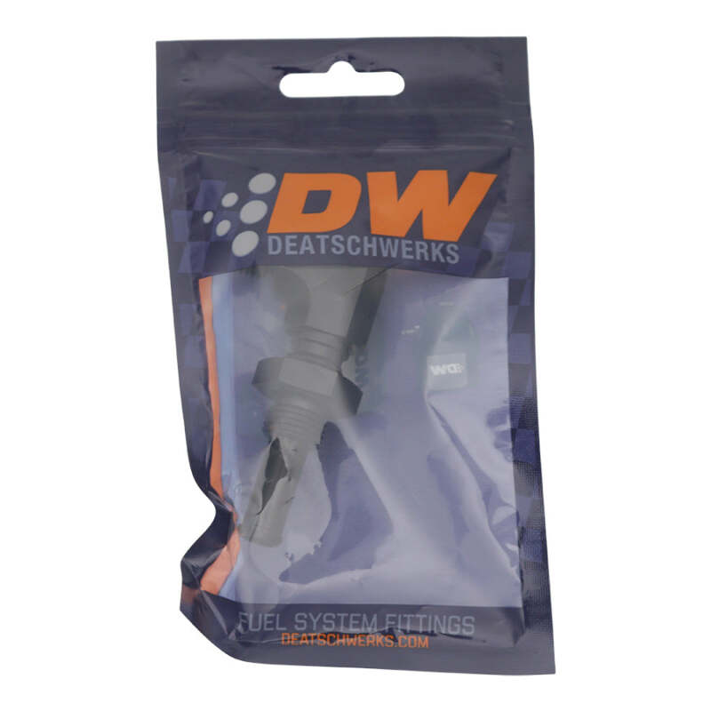 DeatschWerks 90-Degree Hose Barb Fuel Fitting - 6AN Male Flare to 3/8in Barb - Matte Black, image 2