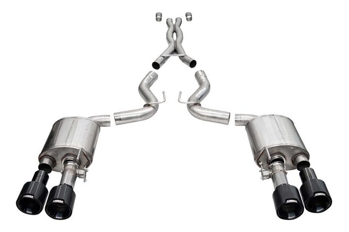 CORSA Xtreme Active Valve Cat-Back Exhaust - Ford Mustang Shelby GT500 2020-2022 - Black Carbon Fiber Tips