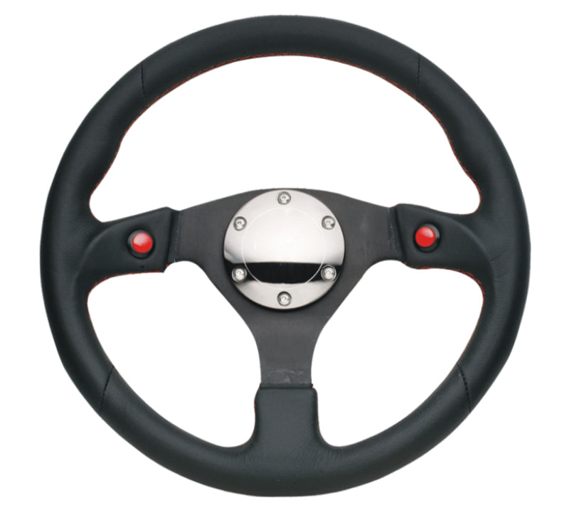 NRG Reinforced Steering Wheel 320mm Black Leather with Dual Buttons - OneFastShop