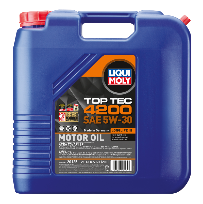 LIQUI MOLY 20L Top Tec 4200 Motor Oil SAE 5W30 for Audi BMW Mercedes Porsche