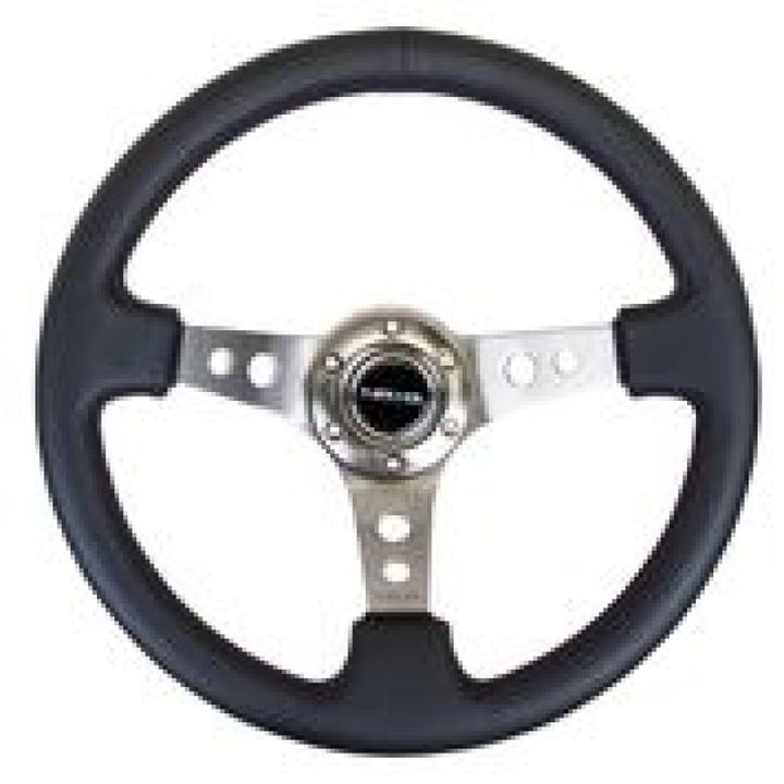 NRG Reinforced Steering Wheel with Black Leather and Gunmetal Circle Cutout Spokes - OneFastShop