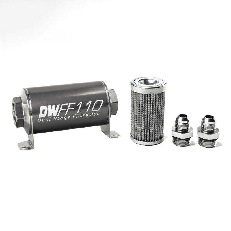 DeatschWerks Stainless Steel 8AN 100 Micron Inline Fuel Filter Housing Kit 110mm