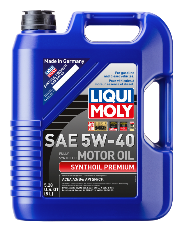 LIQUI MOLY 5L Synthoil Premium Motor Oil SAE 5W40 Low Friction Fully Synthetic for Audi 100 1992-1994 and A3 2006-2018 - OneFastShop