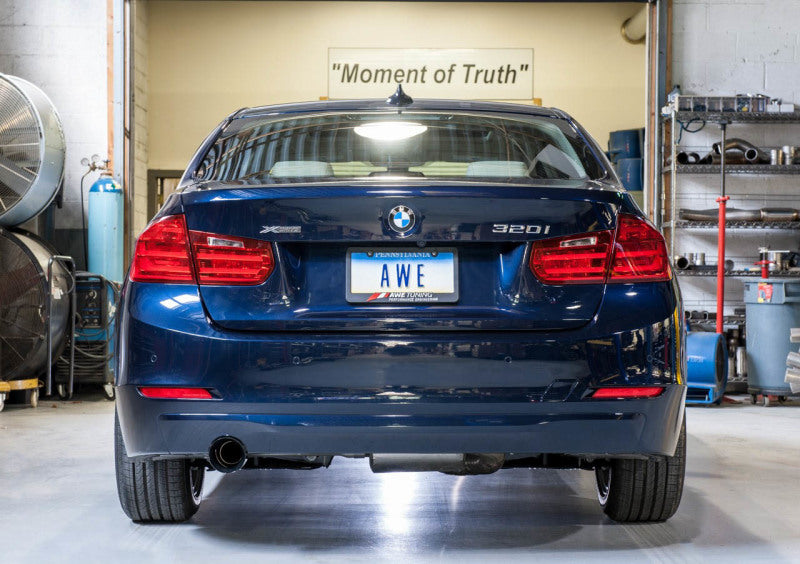 AWE Tuning 13-18 BMW 320i (F30) Touring Edition Exhaust w/ Perfomance Mid Pipe - Diamond Black Tips.