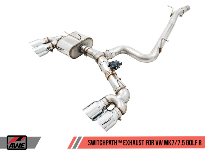 AWE Tuning Mk7 Golf R SwitchPath Exhaust w/Chrome Silver Tips 102mm.