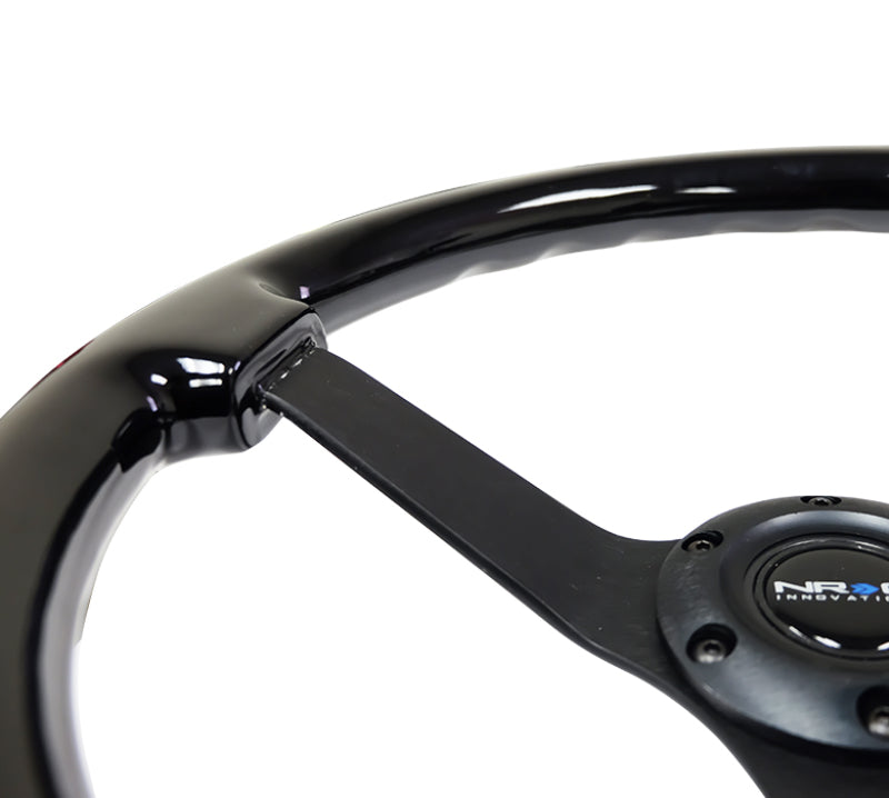 NRG Steering Wheel Reinforced Black 350mm 3in Deep Black Chrome Solid 3-Spoke Center