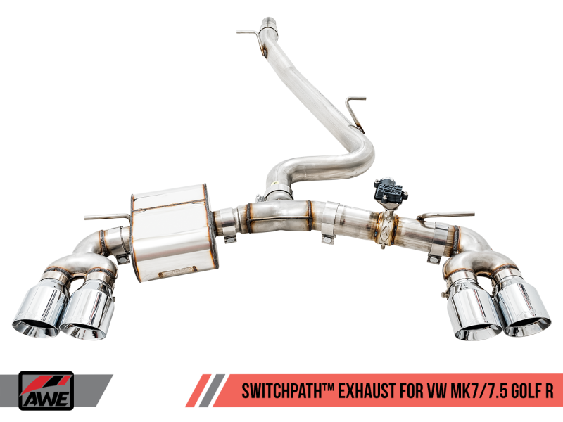 AWE Tuning Mk7 Golf R SwitchPath Exhaust w/Chrome Silver Tips 102mm.