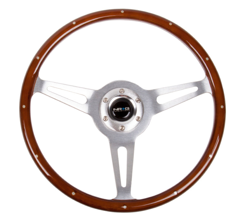 NRG Classic Wood Grain Steering Wheel 365mm - Metal Inserts, Brushed Aluminum 3-Spoke