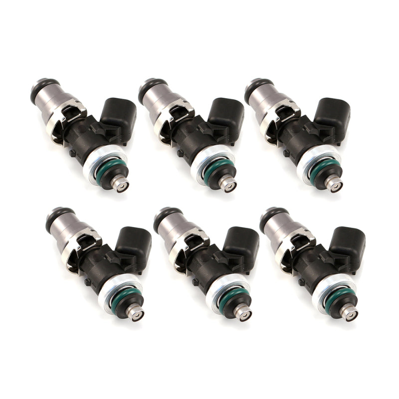 Injector Dynamics ID1750-XDS Fuel Injectors - 48mm, 14mm Grey Top Adapter, R35 Lower Spacer - Set of 6