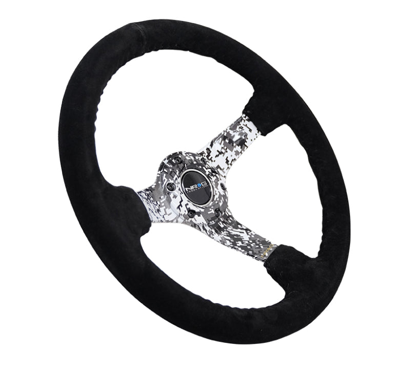 NRG Reinforced Steering Wheel 350mm 3in Deep Black Suede with Hydrodipped Digi-Camo Spokes