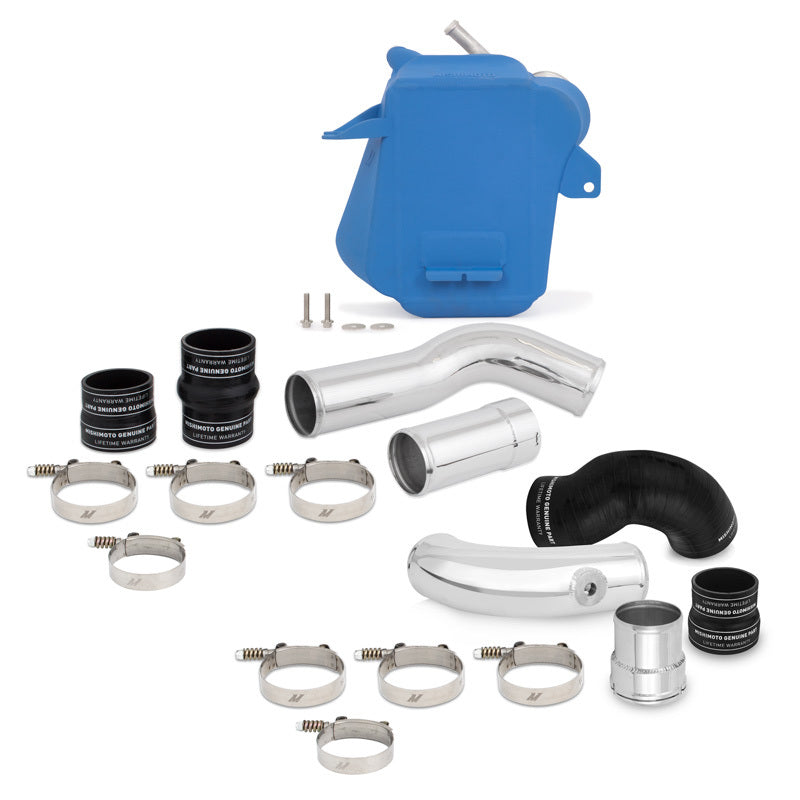 Mishimoto 6.7L Powerstroke Air-To-Water Intercooler Kit for 2011–2016 Ford F-250/F-350 Super Duty – Wrinkle Blue with Polished Pipes (11-16) - OneFastShop