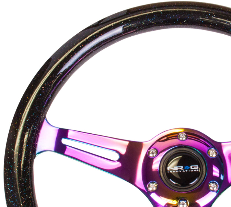 NRG Classic Wood Grain Steering Wheel 350mm Black Sparkle Galaxy Neochrome 3-Spoke - OneFastShop