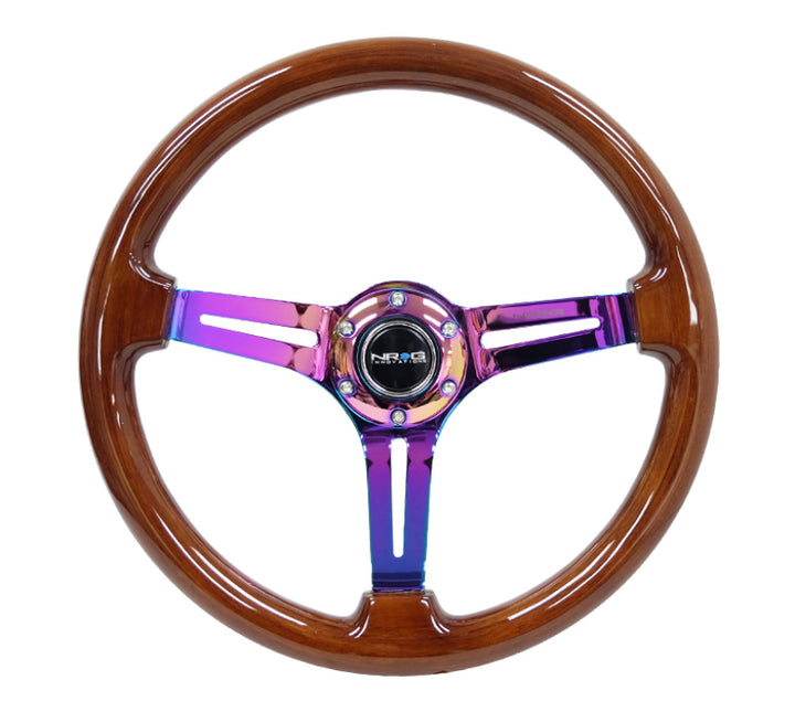Nrg Reinforced Steering Wheel Brown Wood with Black Matte Spoke Neochrome Center Mark