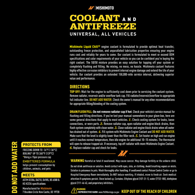Mishimoto Liquid Chill Universal Coolant Yellow EG Compatibility