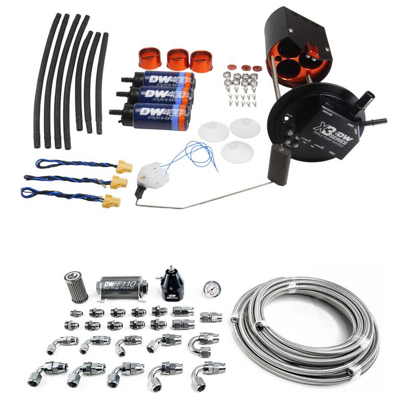 DeatschWerks X3 Module with DW400 Pumps & PTFE 8AN Kit for GM Truck 05-18