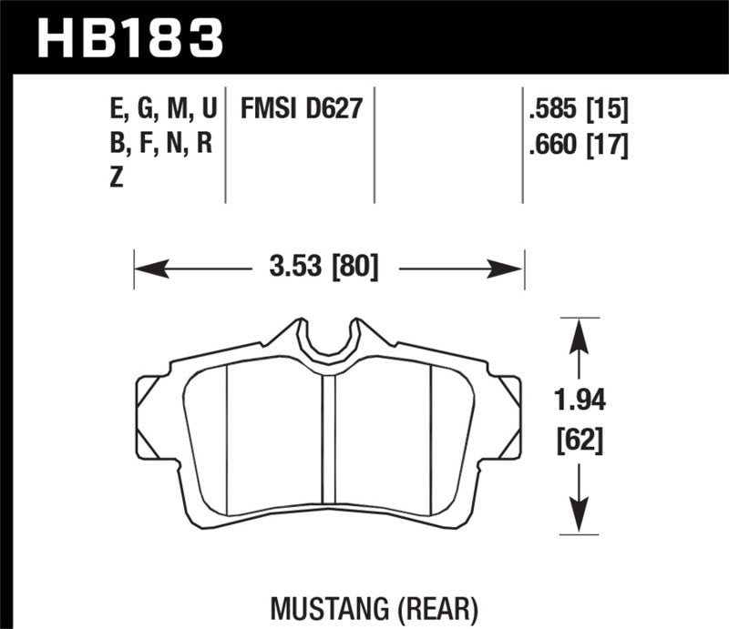 Hawk HP+ Street Brake Pads for Ford Mustang GT Bullitt 2001, Mach 1 2003-2004, SVT Cobra 1994-1999, 2001, 2003-2004, SVT Cobra R 1995, 2000