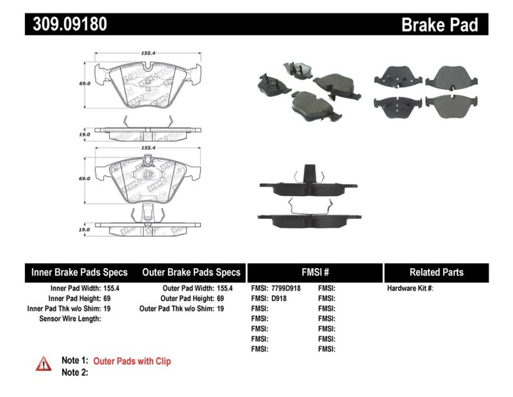 Stoptech Performance Front Brake Pads D918 for 07-09 BMW E90/E92/E93 335i Coupe/Sedan - OneFastShop