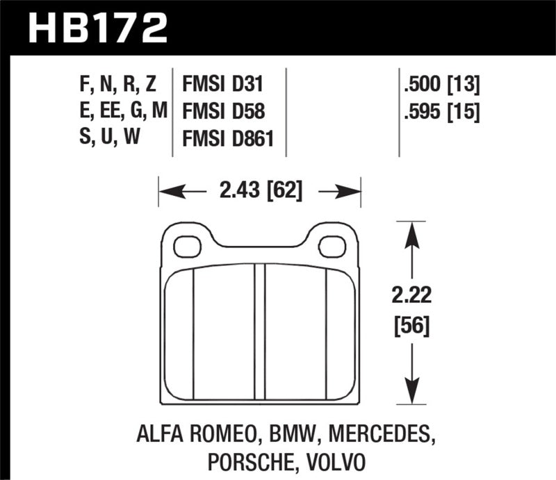 Hawk HPS Street Brake Pads High Performance Increased Stopping Power Alfa Romeo Audi Lamborghini Mercedes-Benz Porsche Volvo