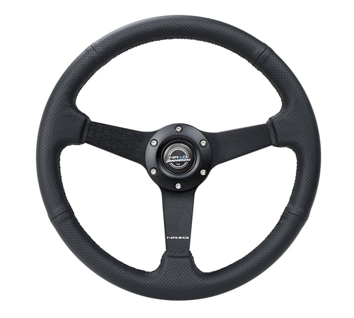 NRG Sport Steering Wheel – (350mm 1.5 in.) Black Leather Black Stitch Black Spokes - OneFastShop