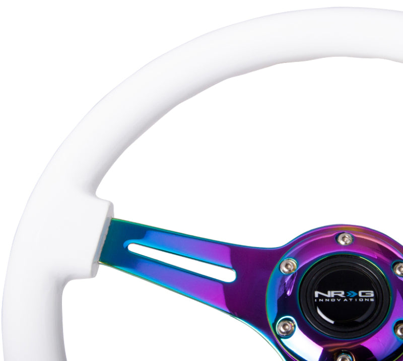 NRG Classic Wood Grain Steering Wheel 350mm White Paint Grip Neochrome 3-Spoke Center - OneFastShop