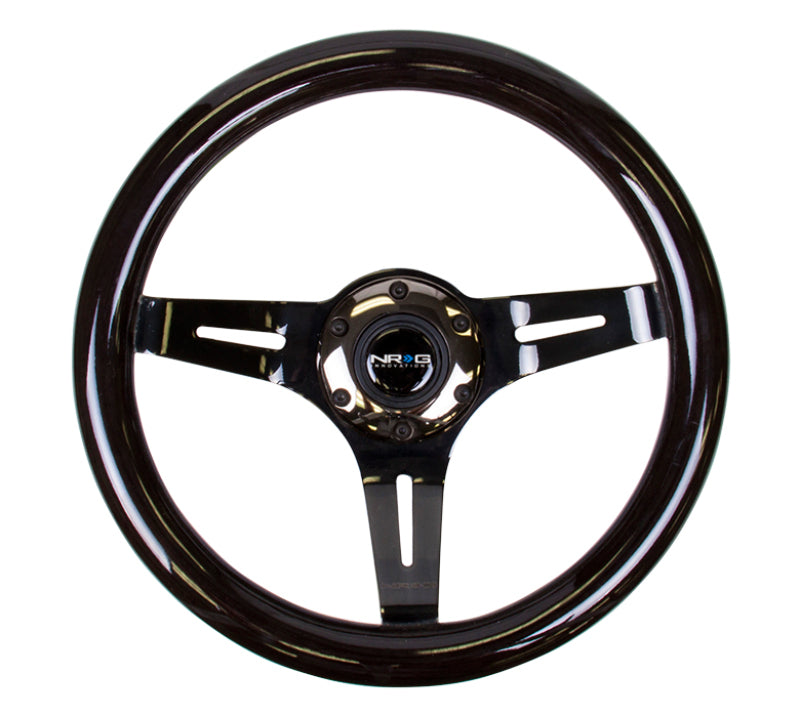NRG Classic Wood Grain Steering Wheel - 310mm Black with Black Chrome 3-Spoke Center - OneFastShop