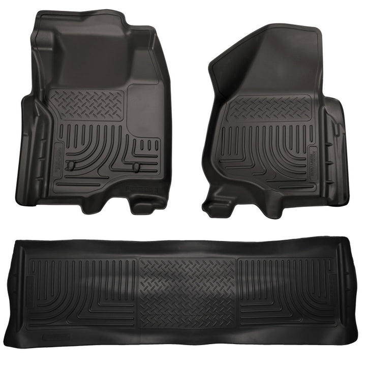 Husky Liners WeatherBeater Combo Black Floor Liners for 11-12 Ford F-250 F-350 Super Duty Crew Cab w/o Manual Trans Case - OneFastShop