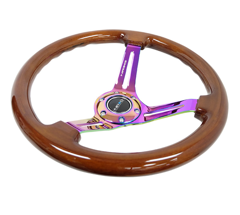 Nrg Reinforced Steering Wheel Brown Wood with Black Matte Spoke Neochrome Center Mark