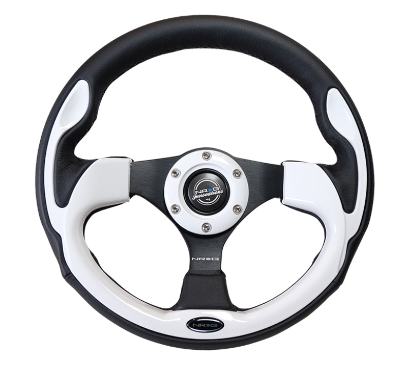 NRG Reinforced Steering Wheel 320mm Black with White Trim and 4mm 3-Spoke - OneFastShop