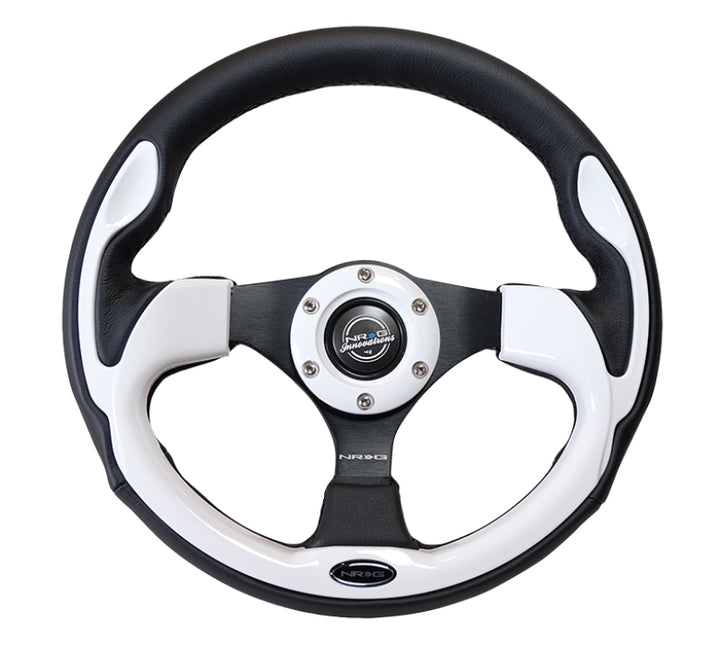 NRG Reinforced Steering Wheel 320mm Black with White Trim and 4mm 3-Spoke - OneFastShop
