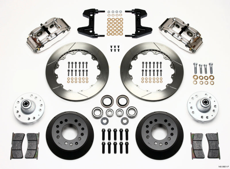Wilwood Front Hub Kit with Narrow Superlite 6R Calipers - 12.88in Polished Spindle - 74-80 Pinto/Mustang II