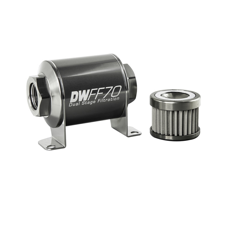 DeatschWerks Stainless Steel 8AN 100 Micron Inline Fuel Filter Housing Kit 70mm