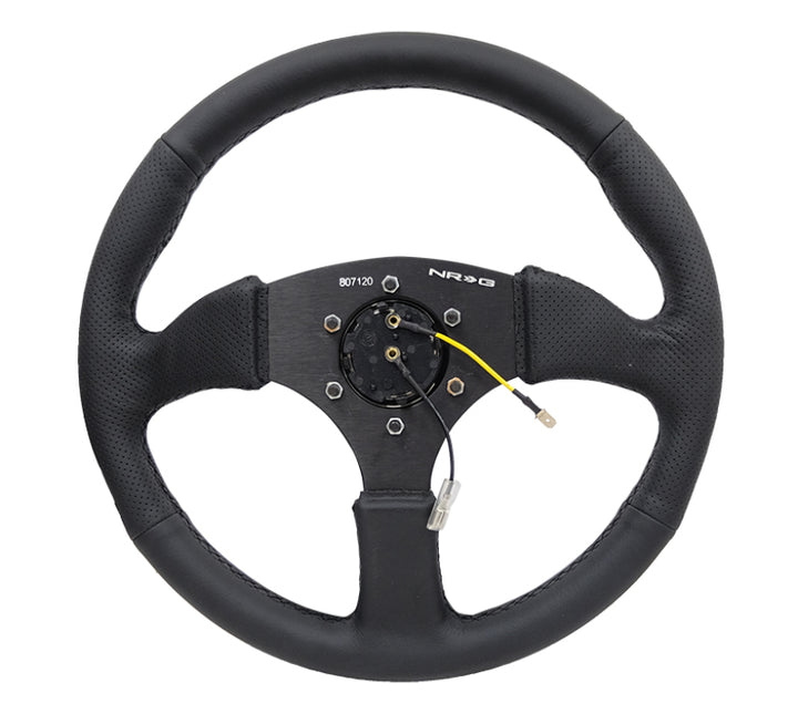 NRG Reinforced Steering Wheel – 350mm (2.5 in. Deep) Black Leather - OneFastShop